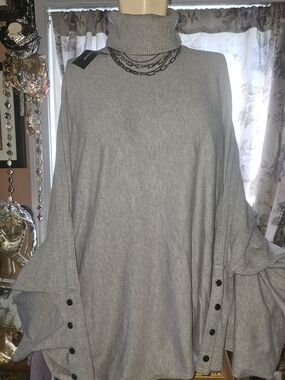 Alfani Gray Turtleneck Poncho Sweater